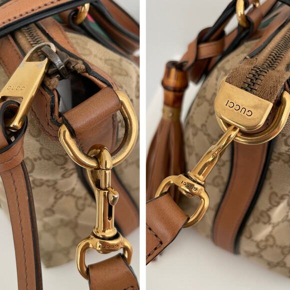 Gucci Rania Monogram GG Web Convertible Top Handle Shoulder Bag Leather Canvas - Picture 15 of 16